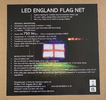 LED England Flag 1.95m x 1.0m
