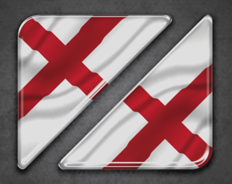 2 x 55mm Waving England St George Corner Number Plate Stickers - GLOSS DOMED