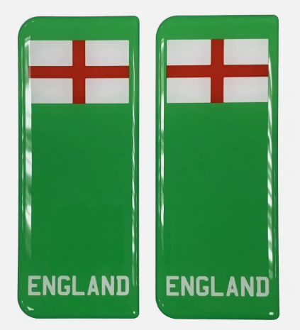 Electric Car England Flag Gel Domed Number Plate Decals