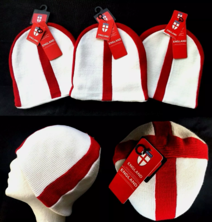 Men's Unisex Adult England Beanie Knitted Hat St George Cross Acrylic One Size
