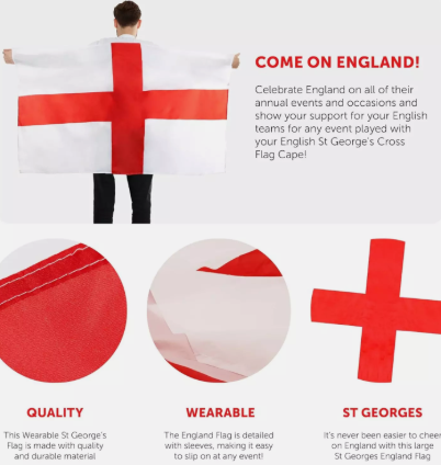 England Flag Body Cape - St George Cross Cape - Adult Size