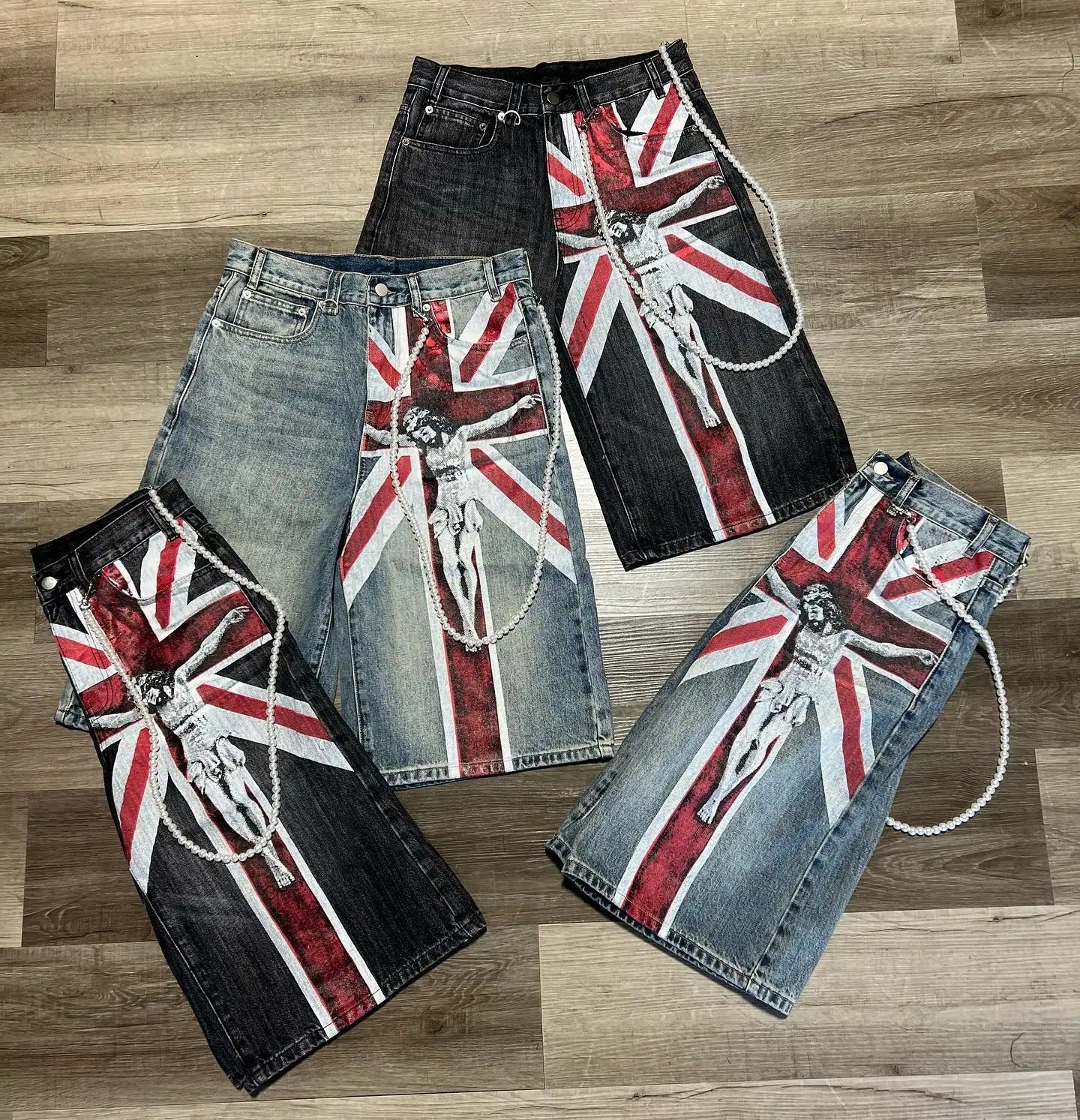 Union Jack JESUS Denim Shorts