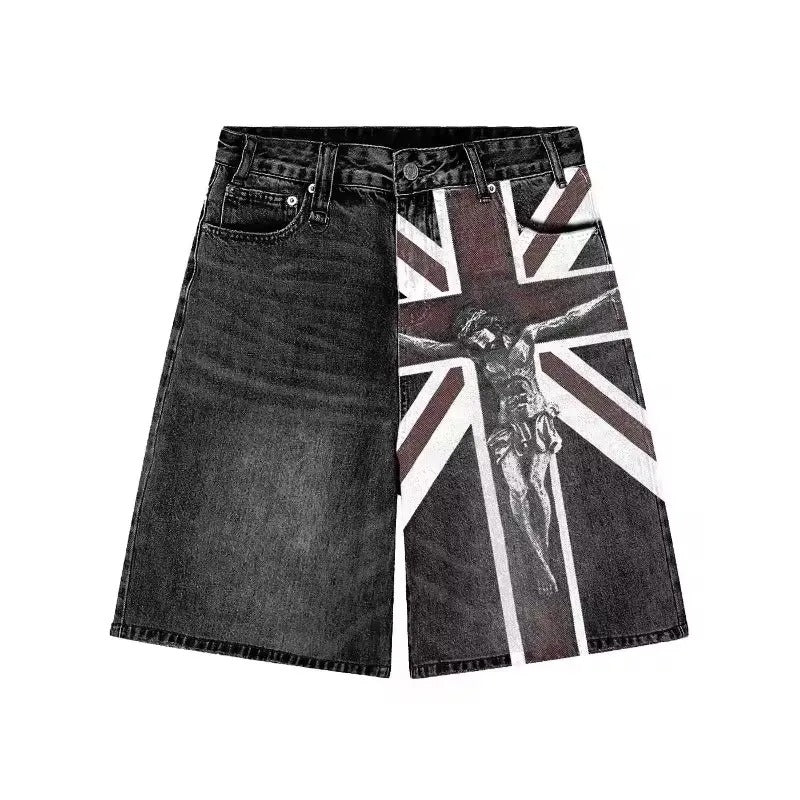 Union Jack JESUS Denim Shorts