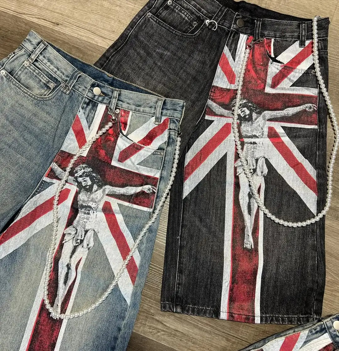Union Jack JESUS Denim Shorts