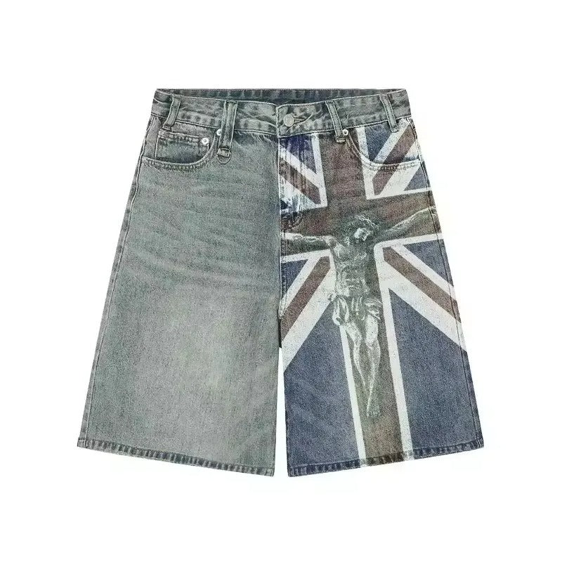 Union Jack JESUS Denim Shorts