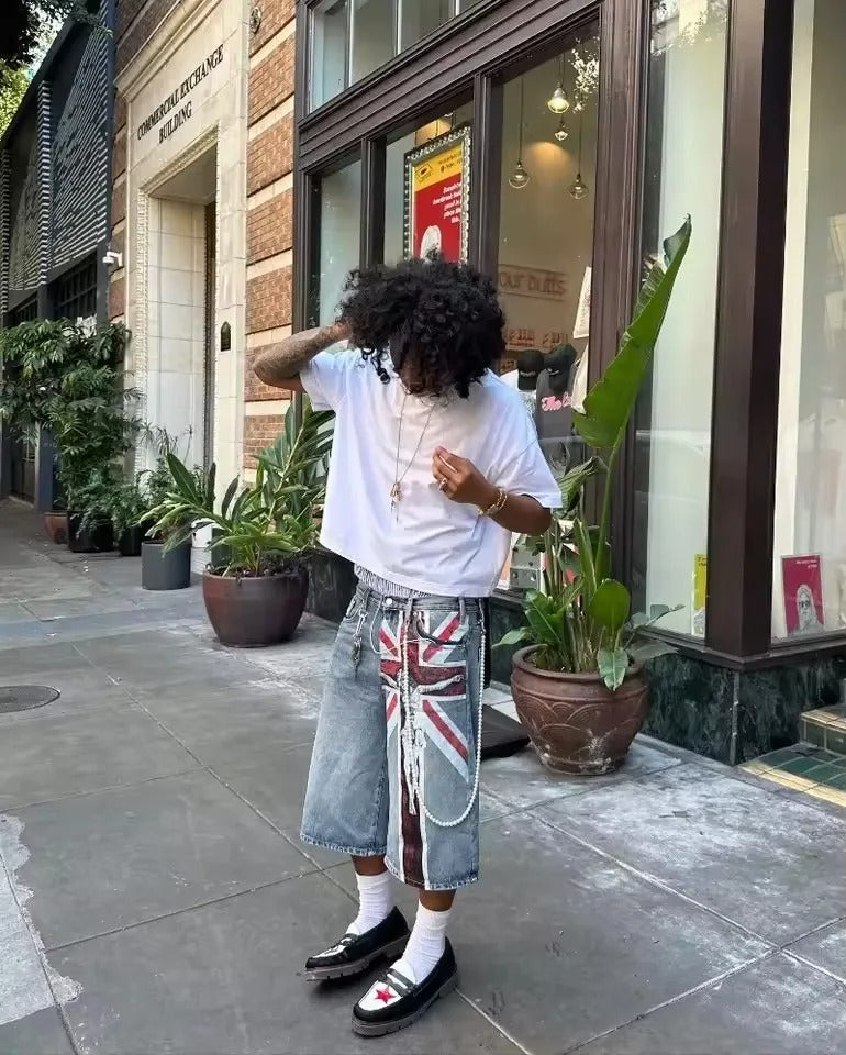 Union Jack JESUS Denim Shorts