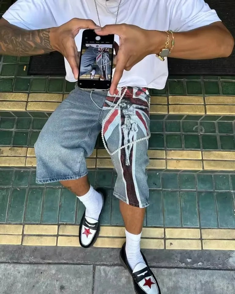 Union Jack JESUS Denim Shorts