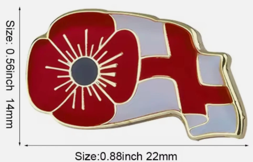 1 X Red POPPY England George Cross Enamelled Lapel BADGE