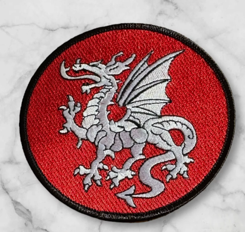 Round Saxon White Dragon badge ENGLAND Embroidered patch, Iron on